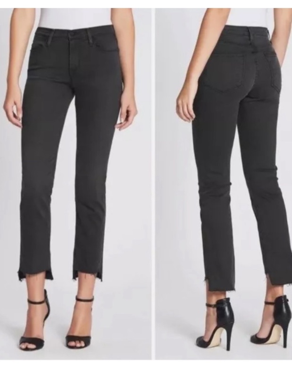 Frame Le High Straight black cropped raw hem jeans